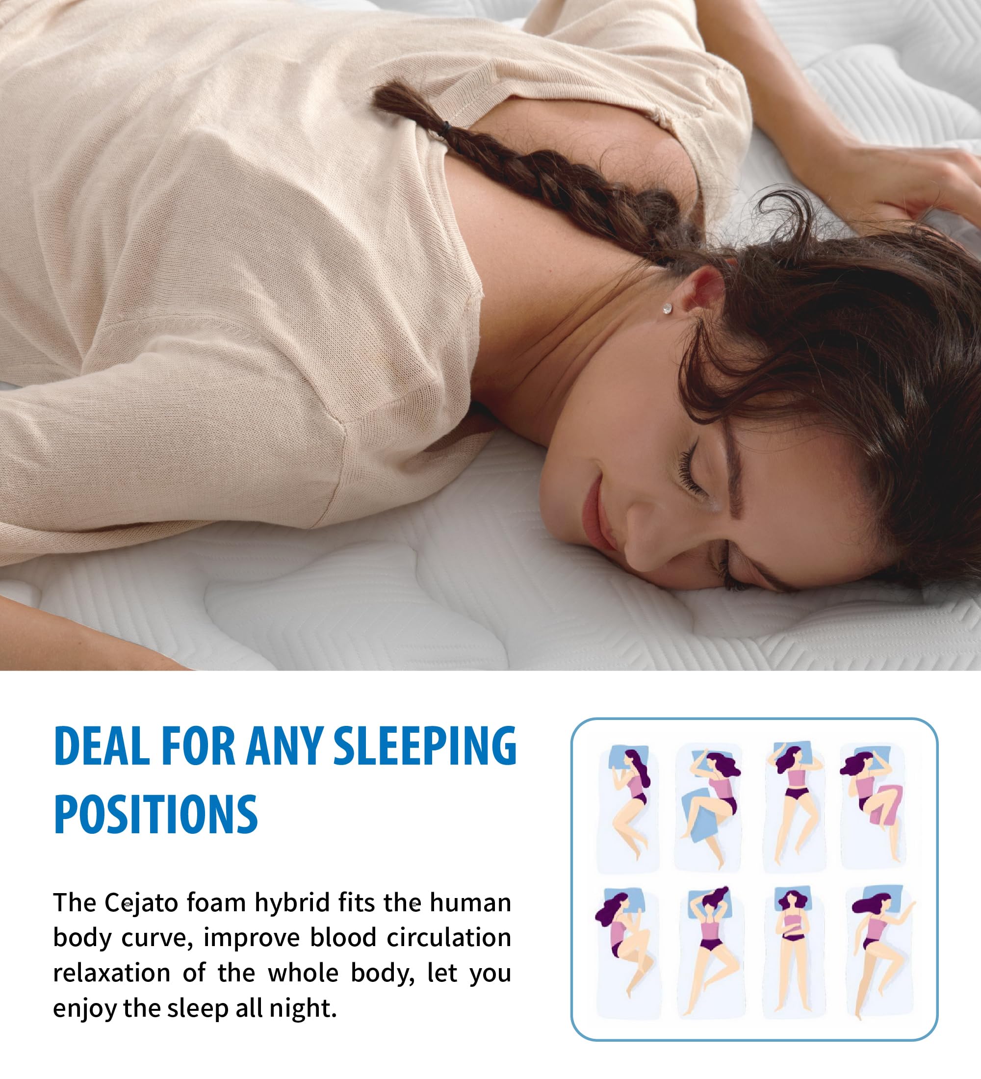 Cejato Queen Size Mattresses,10 Inch Memory Foam Hybrid Queen Mattresses In A Box White Mattress With Provide Sleep Support And